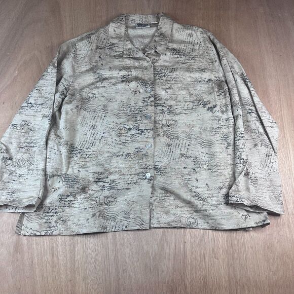 Vintage Chico’s Design Silk Linen Top Script Print Blouse Shirt Size 3 XL - Picture 1 of 4